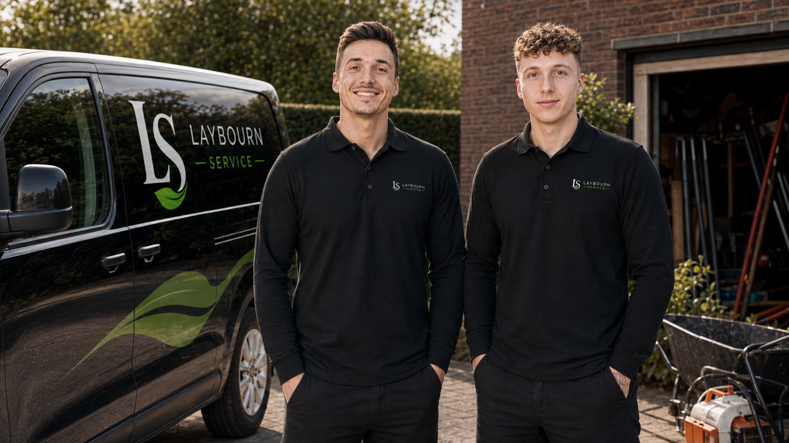 Mike Laybourn Pedersen til venstre og Janick Laybourn Pedersen til højre foran Laybourn Service bilen